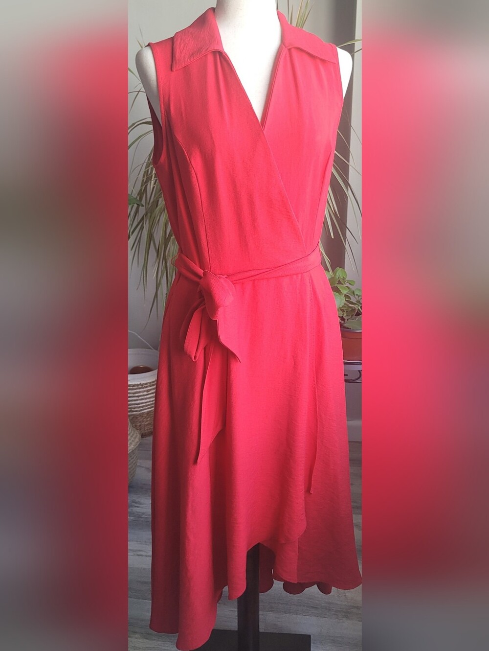 Frank Lyman Montreal Red High-Low Dress - NWOT Sleeveless Wrap Bodice - Size 8